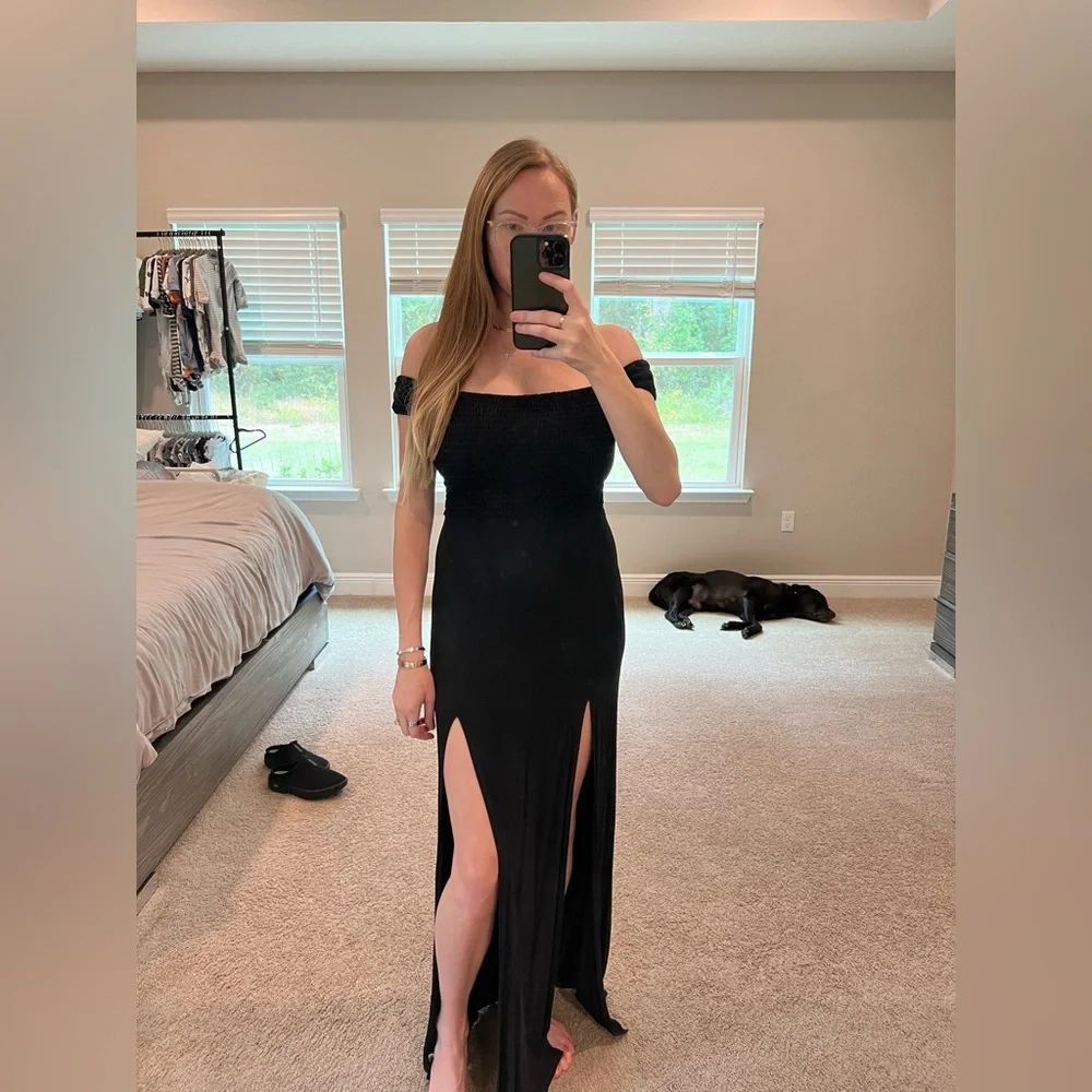 Hot Miami Style Black Floor Length Maxi Elegant Black Off Shoulder Dress - Picture 1 of 5